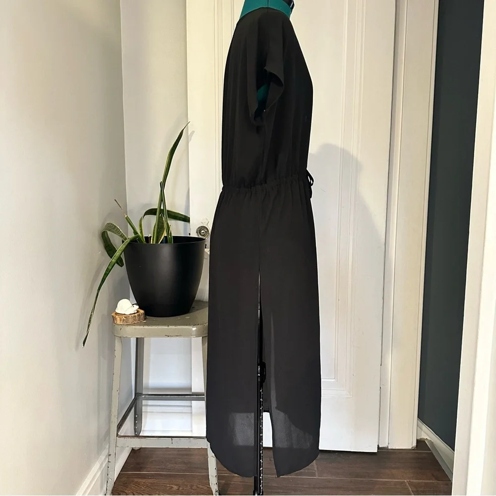 J.Jill Black Sheer Kimono Cover-Up with Drawstring Waist